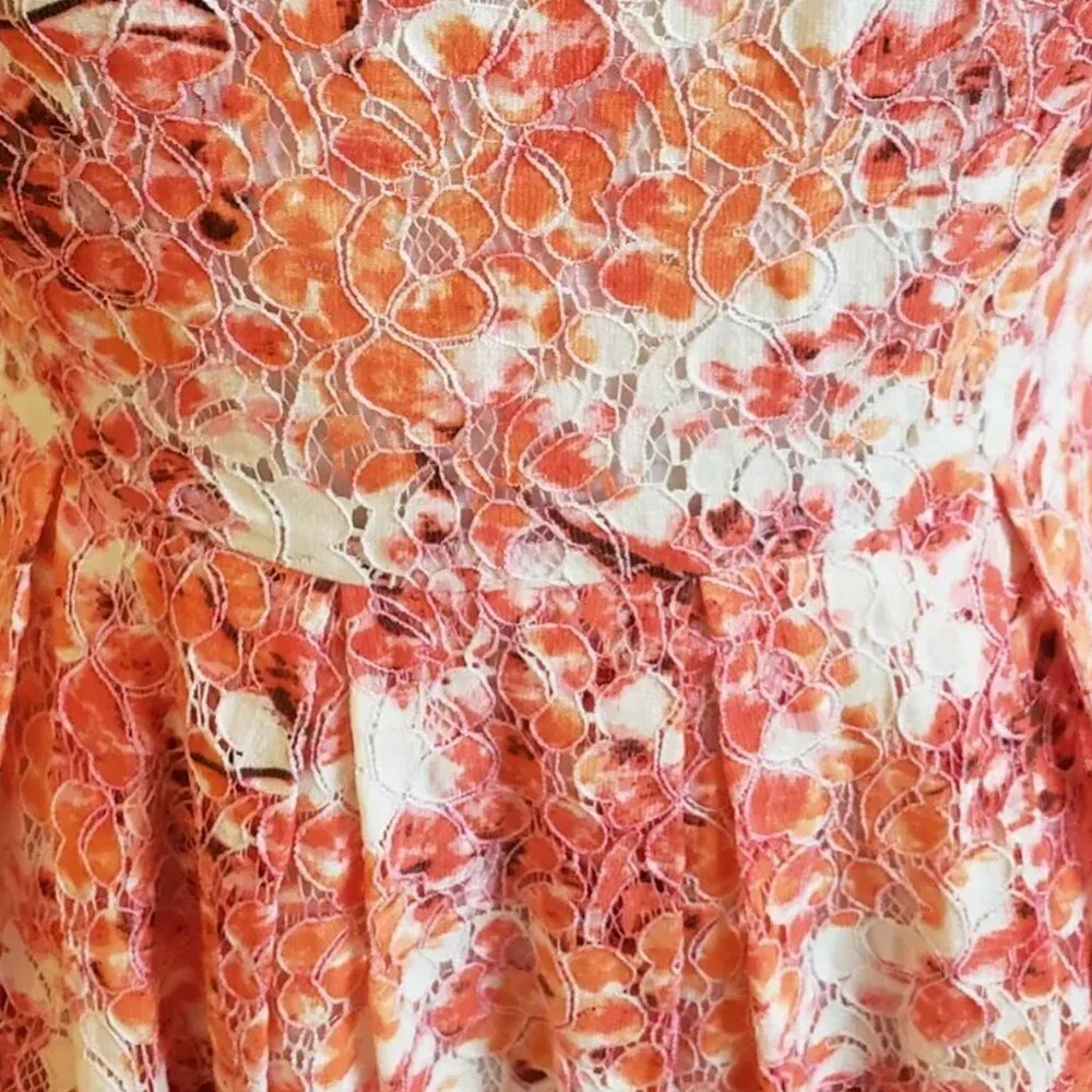 EUC Orange Floral Lace Short-Sleeve Mini Dress w Pockets - Women's Size 0 Dress - Picture 7 of 7